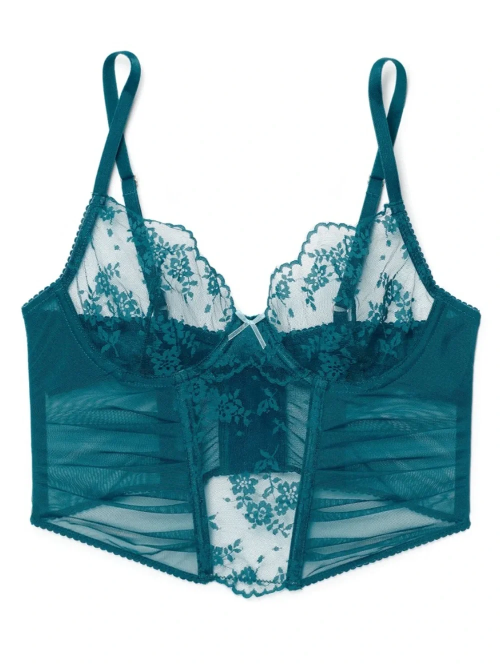 Adore Me Avara Bustier Bra Top Corset Sheer Lace Teal 32A